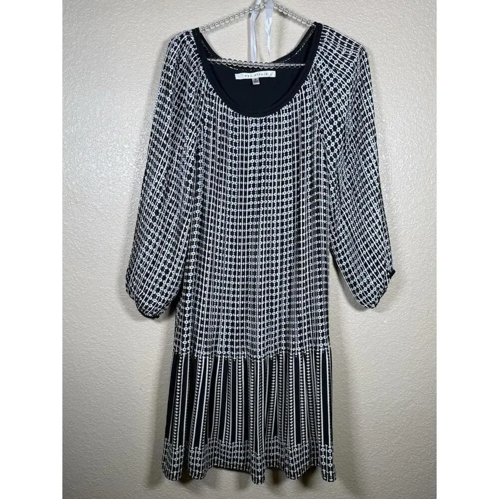 Max Studio Women Dress Size M Geometric 3/4 Sleeve Relax Fit Career Office - Picture 1 of 9